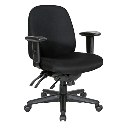 Office Star Ergonomic Mid Back Office Desk Chair with Adjustable Height, Tilt, and Padded Arm Rests, Icon Black Fabric