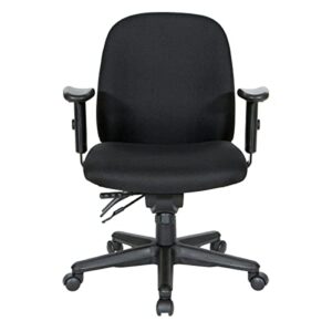 Office Star Ergonomic Mid Back Office Desk Chair with Adjustable Height, Tilt, and Padded Arm Rests, Icon Black Fabric