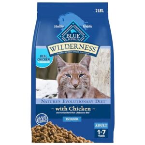 blue buffalo wilderness nature's evolutionary diet high-protein, grain-free natural dry food for adult cats, chicken, 2-lb. bag