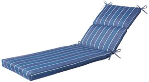 pillow perfect stripe indoor/outdoor split back chaise lounge cushion with ties, plush fiber fill, weather, and fade resistant, 72.5" x 21", blue/white wickenburg, 1 count