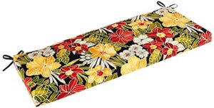 pillow perfect tropic floral indoor/outdoor sofa setee bench swing cushion with ties, weather, and fade resistant, 18" x 45", black/green clemens, 1 count