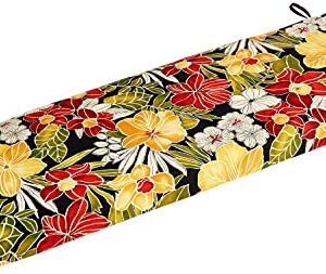 Pillow Perfect Tropic Floral Indoor/Outdoor Sofa Setee Bench Swing Cushion with Ties, Weather, and Fade Resistant, 18" x 45", Black/Green Clemens, 1 Count