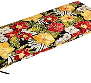 Pillow Perfect Tropic Floral Indoor/Outdoor Sofa Setee Bench Swing Cushion with Ties, Weather, and Fade Resistant, 18" x 45", Black/Green Clemens, 1 Count