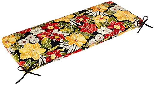 Pillow Perfect Tropic Floral Indoor/Outdoor Sofa Setee Bench Swing Cushion with Ties, Weather, and Fade Resistant, 18" x 45", Black/Green Clemens, 1 Count