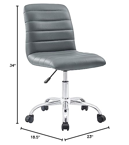 Modway Ripple Ribbed Armless Mid Back Swivel Computer Desk Office Chair In Gray