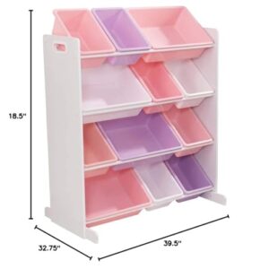 KidKraft Wooden Sort It & Store It Bin Unit with 12 Plastic Bins - Pastel & White, Gift for Ages 3+