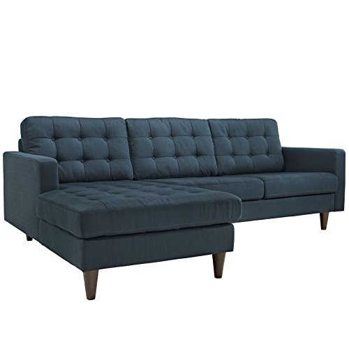 Modway Empress Mid-Century Modern Upholstered Fabric Left-Arm Facing Sectional Sofa in Azure