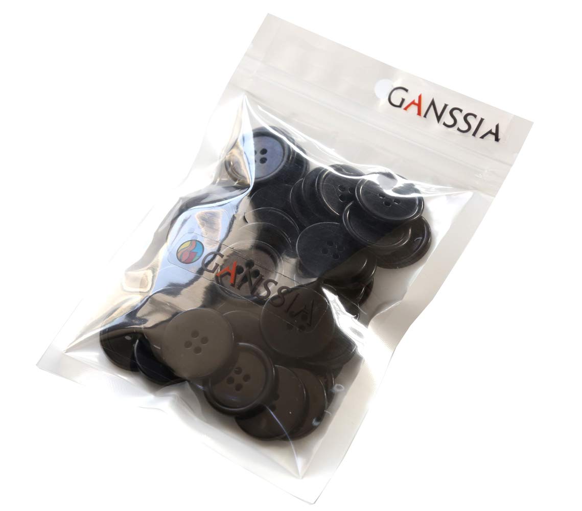 GANSSIA 1 Inch (25mm) Black Resin Buttons Sewing Flatback Button for Garment DIY Craft Decoration Pack of 50PCS