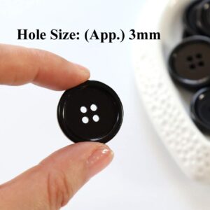 GANSSIA 1 Inch (25mm) Black Resin Buttons Sewing Flatback Button for Garment DIY Craft Decoration Pack of 50PCS