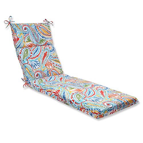 Pillow Perfect Paisley Indoor/Outdoor Split Back Chaise Lounge Cushion with Ties, Plush Fiber Fill, Weather, and Fade Resistant, 72.5" x 21", Blue/Multi Ummi,