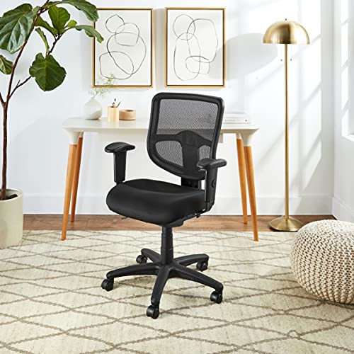 Office Star Ergonomic Mid Back Office Desk Chair with Adjustable Height, Tilt, and Padded Arm Rests, Icon Black Fabric