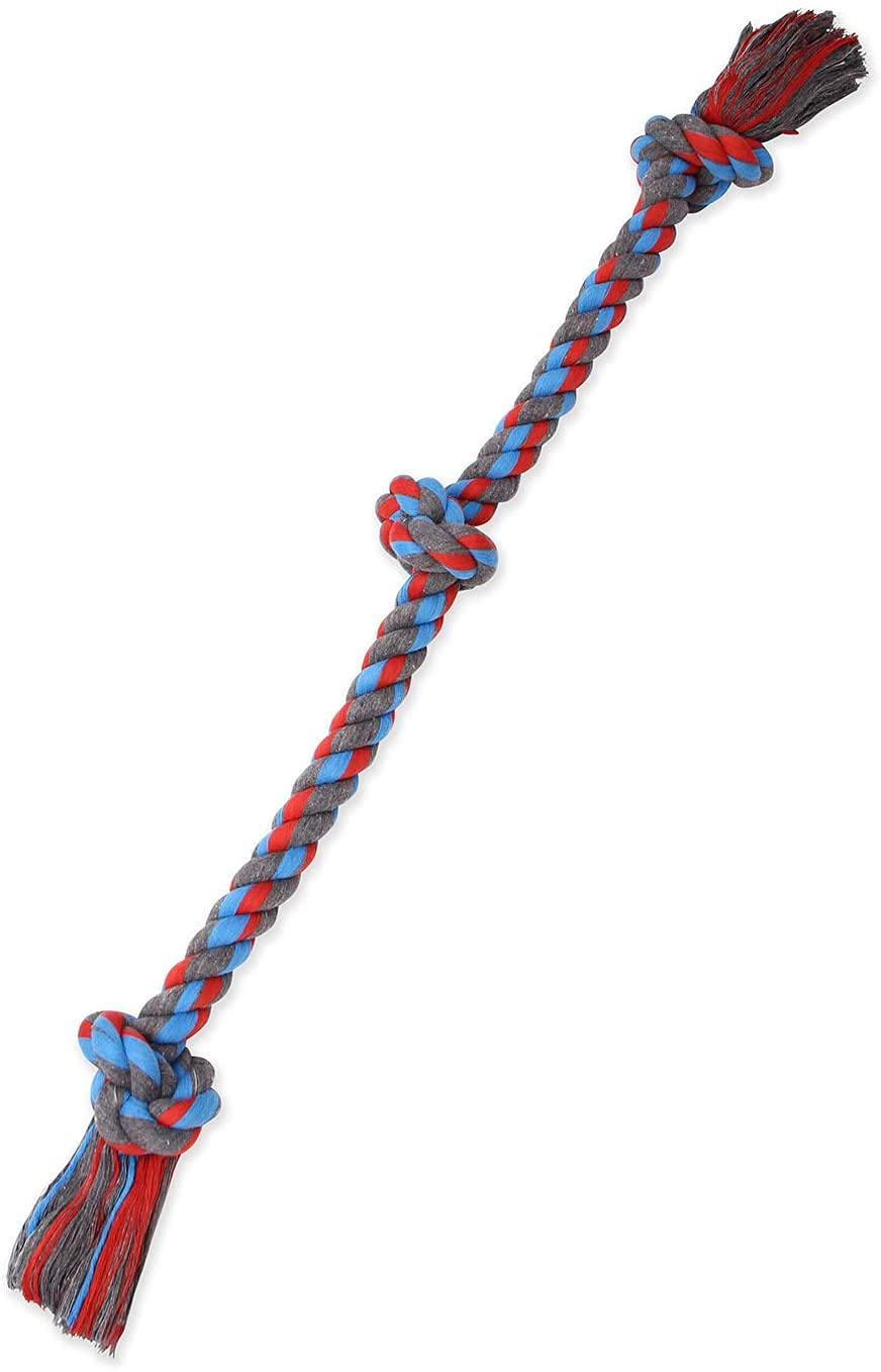 MAMMOTH Flossy Chews Colored 3 Knot Tug Rope X-Large - 36" Long - Pack of 2