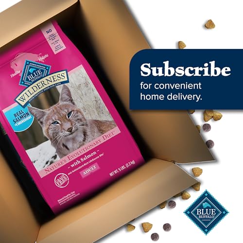 Blue Buffalo Wilderness Natural Adult Dry Cat Food, High-Protein and Grain-Free Diet, Supports Healthy Muscle Development and a Healthy Immune System, Salmon, 5-lb Bag