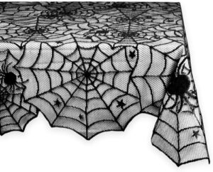 dii black lace overlay tabletop collection gothic halloween decor, tablecloth, 54x72, spider web