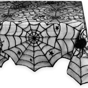 DII Black Lace Overlay Tabletop Collection Gothic Halloween Decor, Tablecloth, 54x72, Spider Web