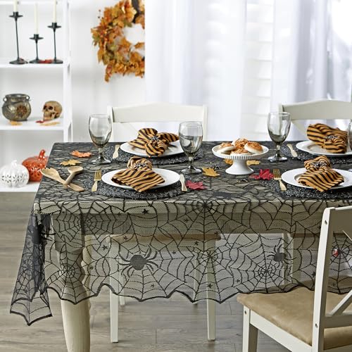 DII Black Lace Overlay Tabletop Collection Gothic Halloween Decor, Tablecloth, 54x72, Spider Web