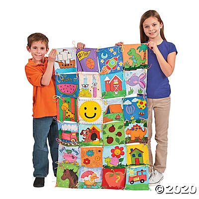 Fun Express DIY Knot Tie Quilt for Kids - Includes 24 pre Cut Squares with Holes - DIY Crafts