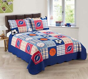 mk collection bedspread set boys sport football basketball baseball dark blue twin/twin extra long new/twin extra long new