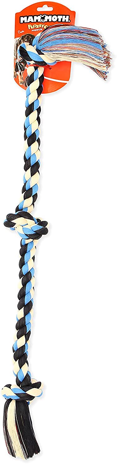 MAMMOTH Flossy Chews Colored 3 Knot Tug Rope X-Large - 36" Long - Pack of 2