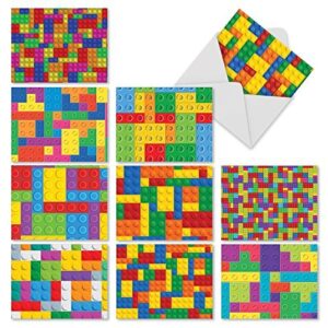 the best card company – 10 unique blank kids greeting cards, camp stationery + envelopes, colorful children notecards bulk set, birthday, thank you small notes, boys building block letters m3068