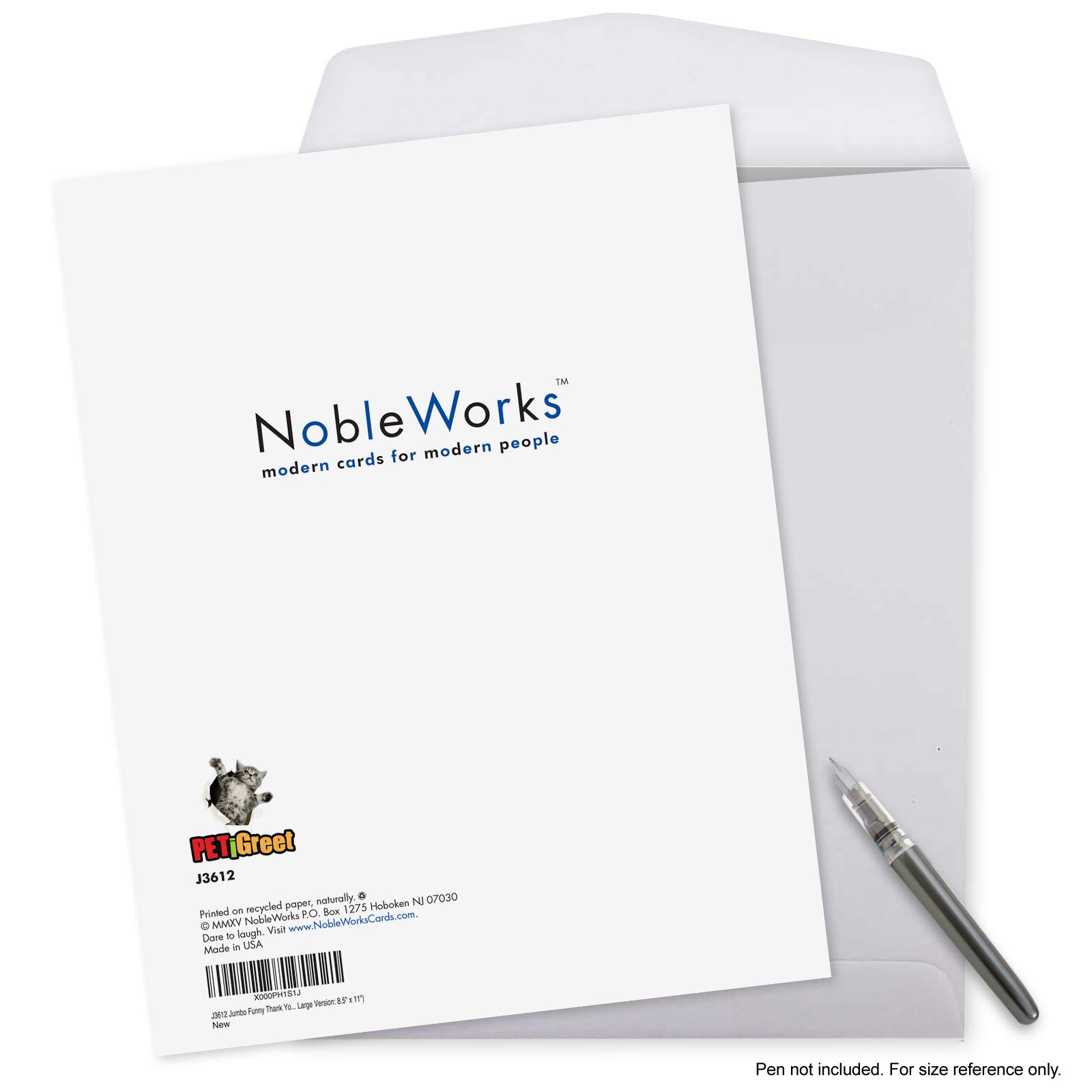 NobleWorks - Jumbo Thank You Card with Envelope (8.5 x 11 Inch), Animal Notecard, Thankful Friend - This Much Kitten J3612