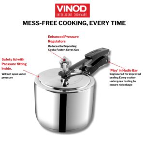 Vinod 3L Stainless Steel Inner Lid Sandwich Bottom Pressure Cooker, 3-Liter