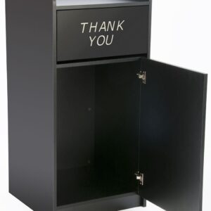 36 Gallon Restaurant Fast Food Trash Bin, Receptacle with Door, Tray Holder (Black Melamine)