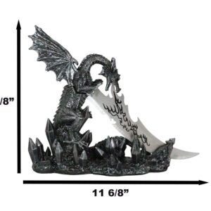 Ebros Medieval Dreamwork Fantasy Dragon Fire Breath Dagger Letter Opener Knife With Base Holder Statue Home Office Decor Figurine Dungeons And Dragons GOT Obsidian Blade