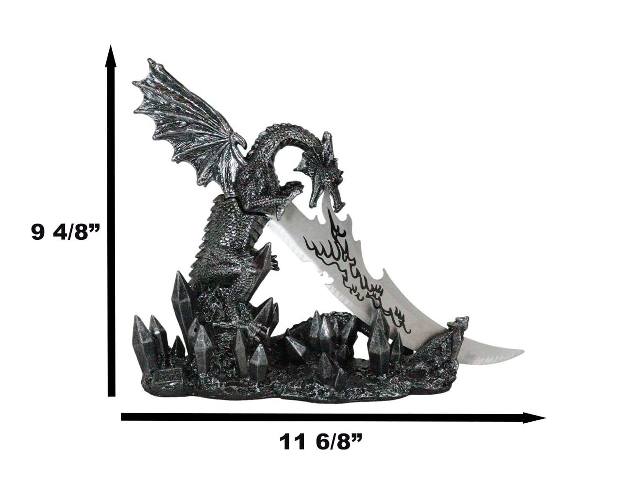 Ebros Medieval Dreamwork Fantasy Dragon Fire Breath Dagger Letter Opener Knife With Base Holder Statue Home Office Decor Figurine Dungeons And Dragons GOT Obsidian Blade