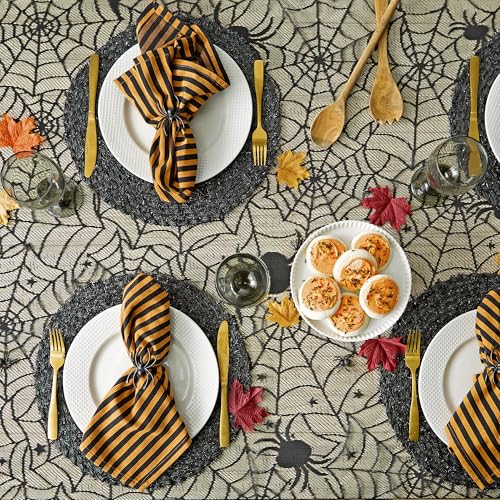 DII Black Lace Overlay Tabletop Collection Gothic Halloween Decor, Tablecloth, 54x72, Spider Web