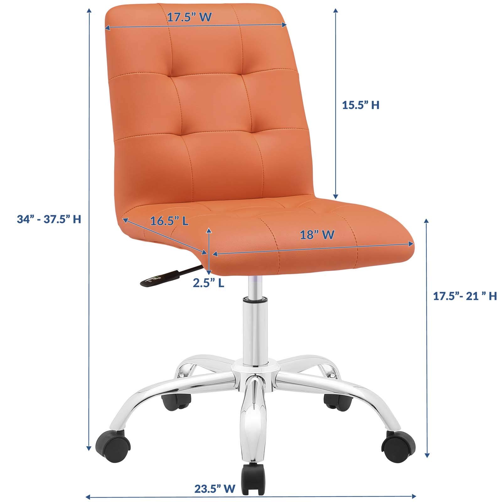 Modway Prim Ribbed Armless Mid Back Swivel Conference Office Chair In Orange