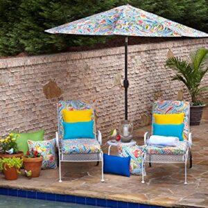 Pillow Perfect Paisley Indoor/Outdoor Split Back Chaise Lounge Cushion with Ties, Plush Fiber Fill, Weather, and Fade Resistant, 72.5" x 21", Blue/Multi Ummi,