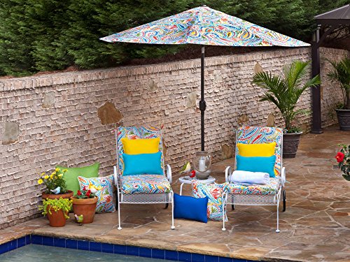 Pillow Perfect Paisley Indoor/Outdoor Split Back Chaise Lounge Cushion with Ties, Plush Fiber Fill, Weather, and Fade Resistant, 72.5" x 21", Blue/Multi Ummi,