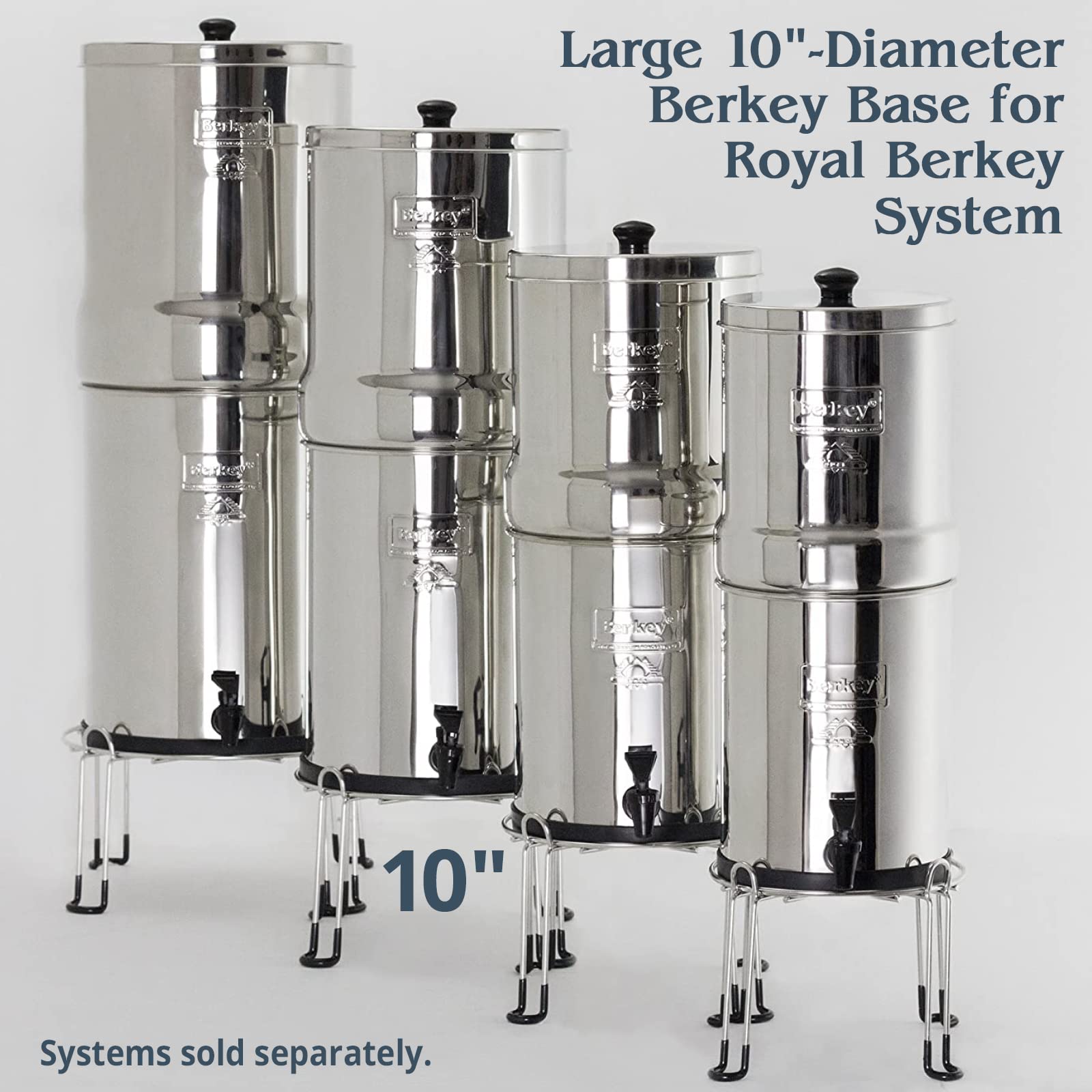 Large Berkey Base Stainless Steel Stand Raises Your Royal Berkey Water Filter System 6" Above Countertop for Easier Dispensing of Filtered Water