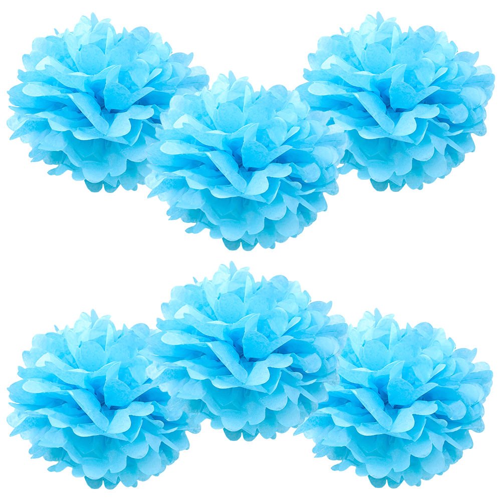 WYZworks Set of 6 - Aqua Blue 14" - (6 Pack) Tissue Pom Poms Flower Party Decorations for Weddings, Birthday, Bridal, Baby Showers, Nursery, Décor, Halloween