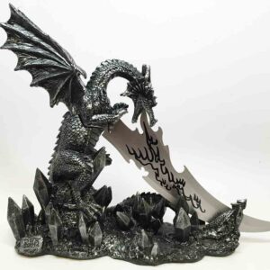 Ebros Medieval Dreamwork Fantasy Dragon Fire Breath Dagger Letter Opener Knife With Base Holder Statue Home Office Decor Figurine Dungeons And Dragons GOT Obsidian Blade