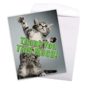 NobleWorks - Jumbo Thank You Card with Envelope (8.5 x 11 Inch), Animal Notecard, Thankful Friend - This Much Kitten J3612