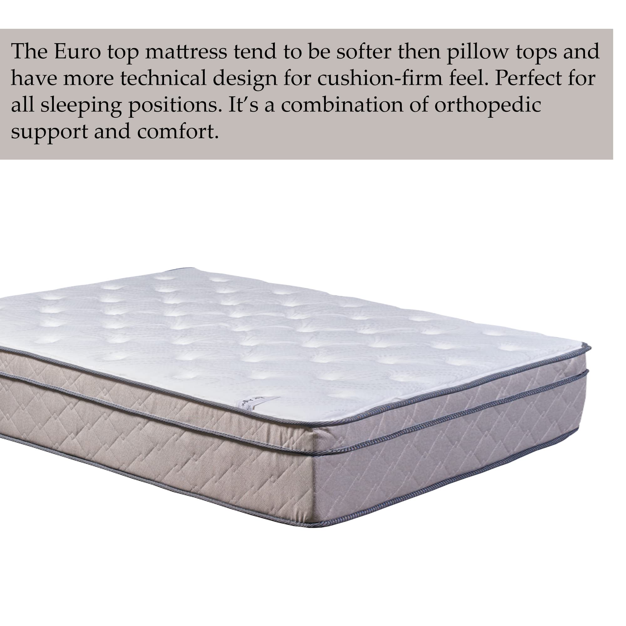 Continental Sleep Soft Encased Hybrid Eurotop Pillowtop Memory Foam Gel Innerspring Mattress, Good for The Back, Queen, White/Brown