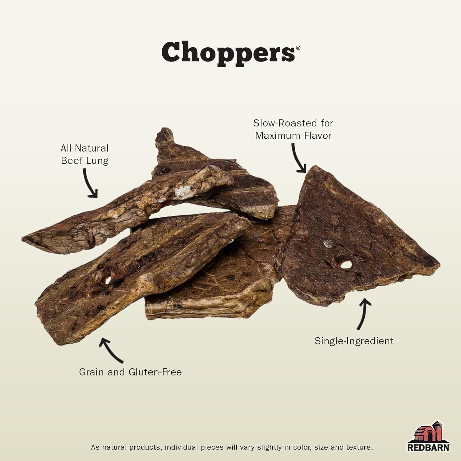 Redbarn Natural Choppers Beef Lung Chew Treats for Dogs - Premium Made in USA Rawhide-Free Single Ingredient High Protein Low Fat - 9 oz Bag