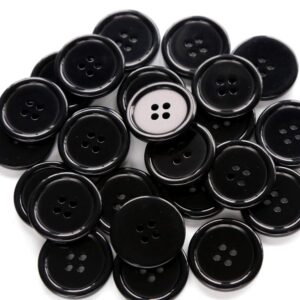 GANSSIA 1 Inch (25mm) Black Resin Buttons Sewing Flatback Button for Garment DIY Craft Decoration Pack of 50PCS