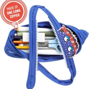 ZIPIT Monstar Pencil Case for Boys, Holds Up to 30 Pens, Machine Washable, Made of One Long Zipper! (Blue)