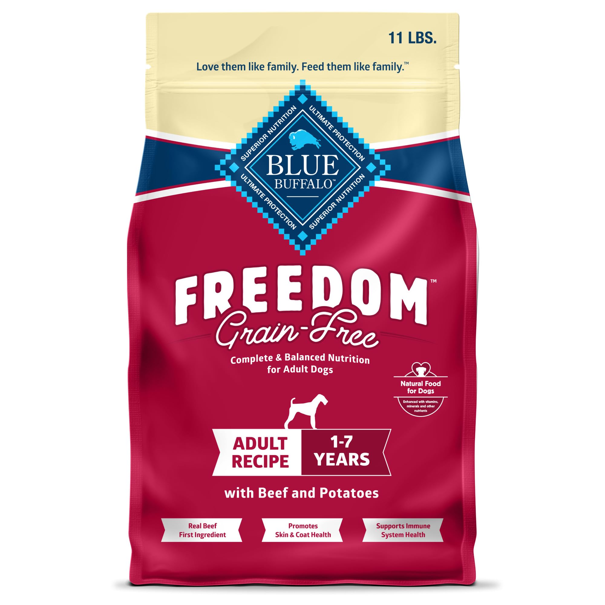 Blue Buffalo Freedom Grain-Free Dry Dog Food, Complete & Balanced Nutrition for Adult Dogs, Made in the USA With Natural Ingredients, Beef & Potatoes, 11-lb. Bag