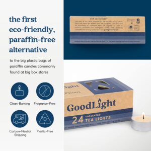 Paraffin-Free Tea Light Candles, Made from Vegan Palm Wax, Clean-Burning and All-Natural Tealight Candles, 4-Hour Burn Time (24 Unscented Tea Lights)