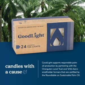 Paraffin-Free Tea Light Candles, Made from Vegan Palm Wax, Clean-Burning and All-Natural Tealight Candles, 4-Hour Burn Time (24 Unscented Tea Lights)