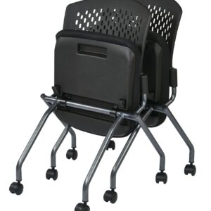 Office Star Deluxe Ventilated Plastic Wrap Around Back Folding Nesting Chair 2 Pack, Coal FreeFlex Fabric