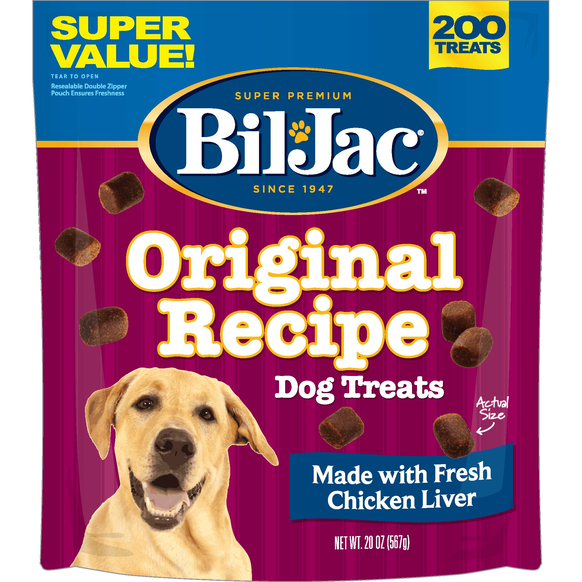 Bil-Jac Dog Treats - Original Recipe Chicken Liver Soft Puppy Training Treat Rewards, 20oz Resealable Double Zipper Pouch (3-Pack)