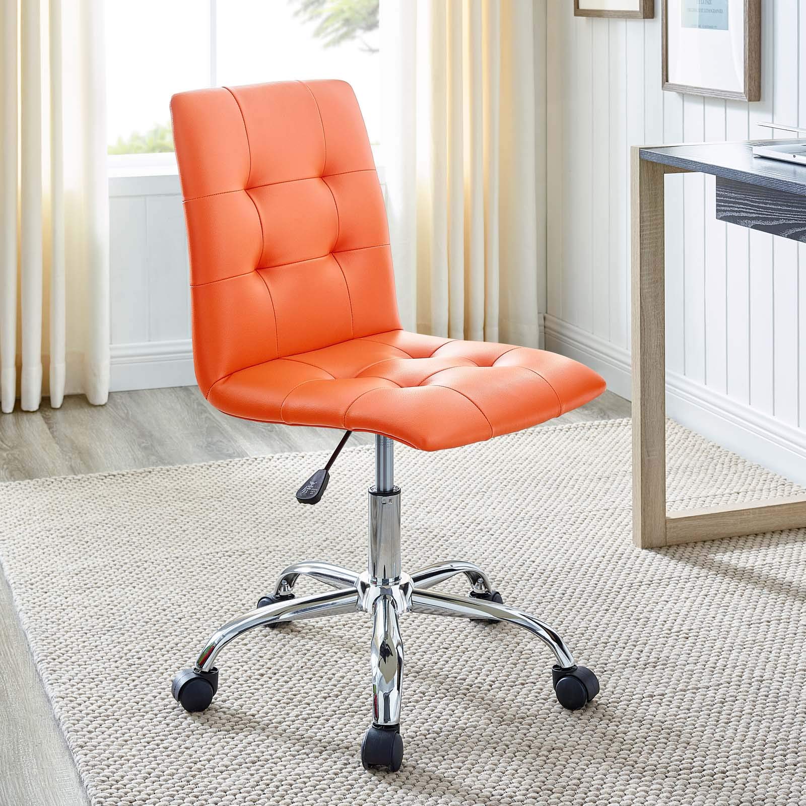 Modway Prim Ribbed Armless Mid Back Swivel Conference Office Chair In Orange