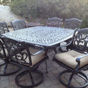 Mandalay Outdoor Patio 9pc Dining Set Dark Bronze Color Cast Aluminum (Premium Fabric Cushions)