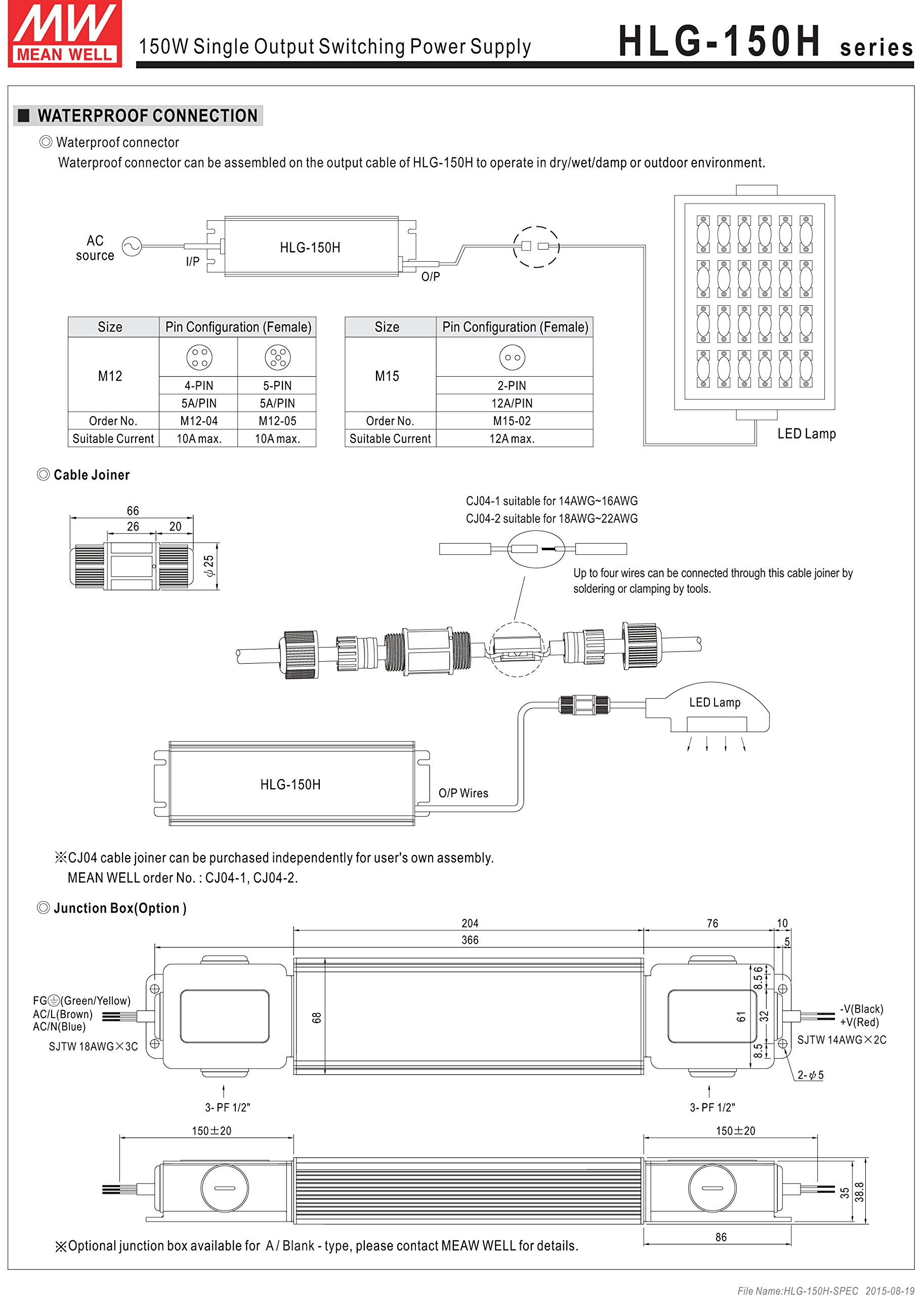 MEAN WELL HLG-150H-24 150W Single Output Switching Power Supply 24V