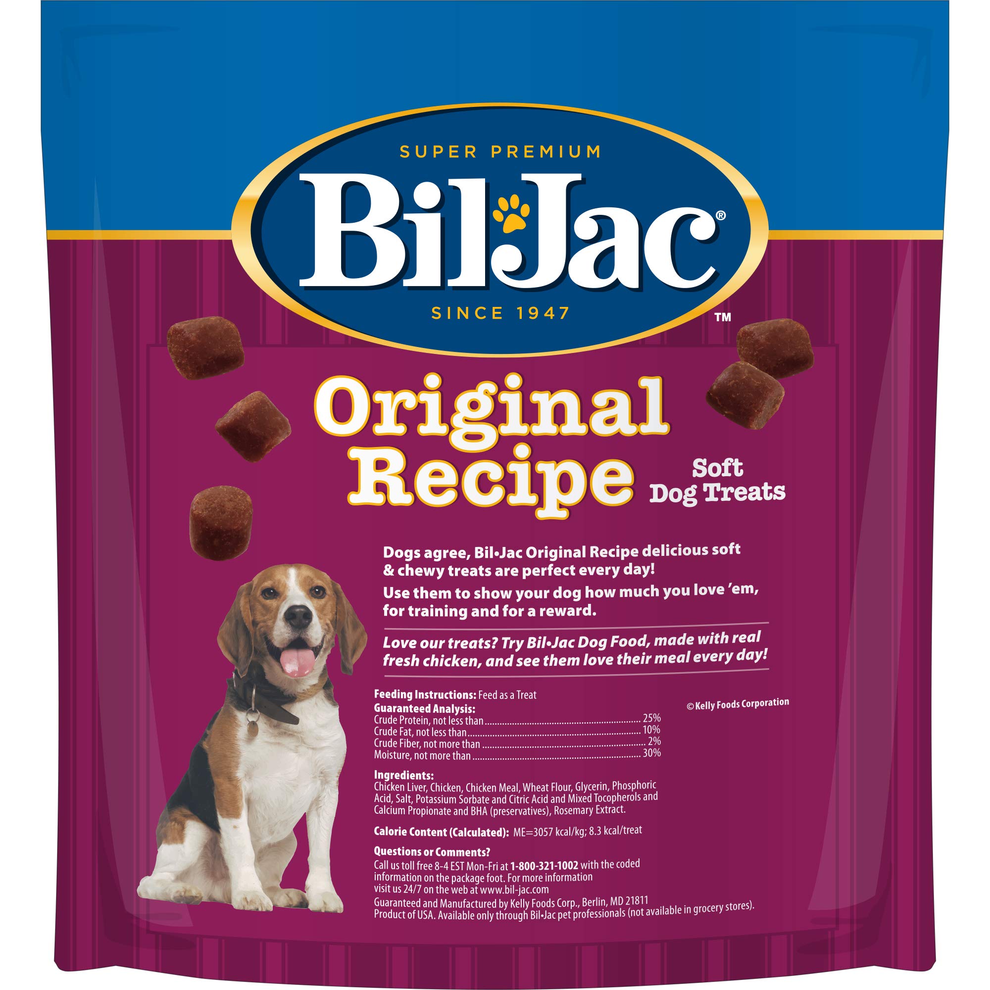 Bil-Jac Dog Treats - Original Recipe Chicken Liver Soft Puppy Training Treat Rewards, 20oz Resealable Double Zipper Pouch (3-Pack)